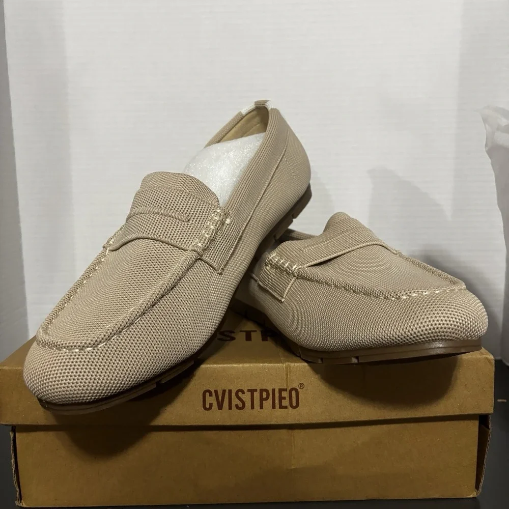Cvistpieo Loafers Women's Nude Beige Slip On Work Flats Knit Shoes Size 12